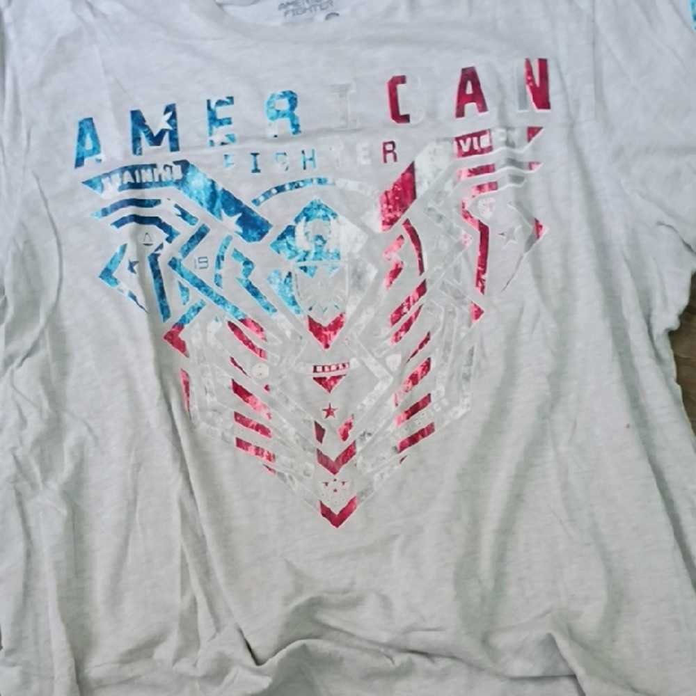 American Fighter White Tee with Red and Blue Design